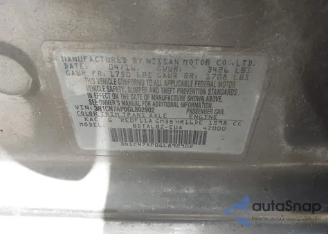 2016 Nissan Versa 1.6 Sv z USA, uszkodzony, nr VIN 3N1CN7AP0GL892902